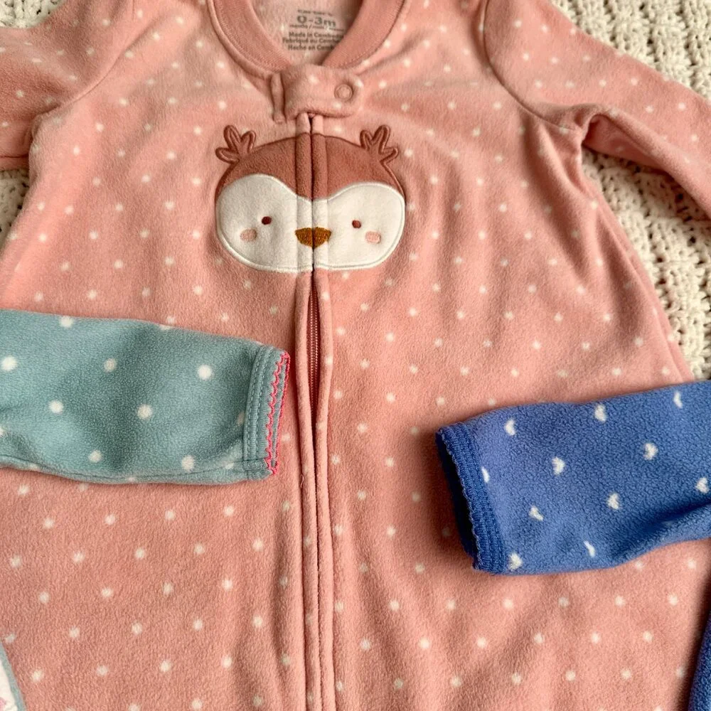 Baby Girl Newborn Warm Fleece Sleepers Set 3-Piece Bundle Like New